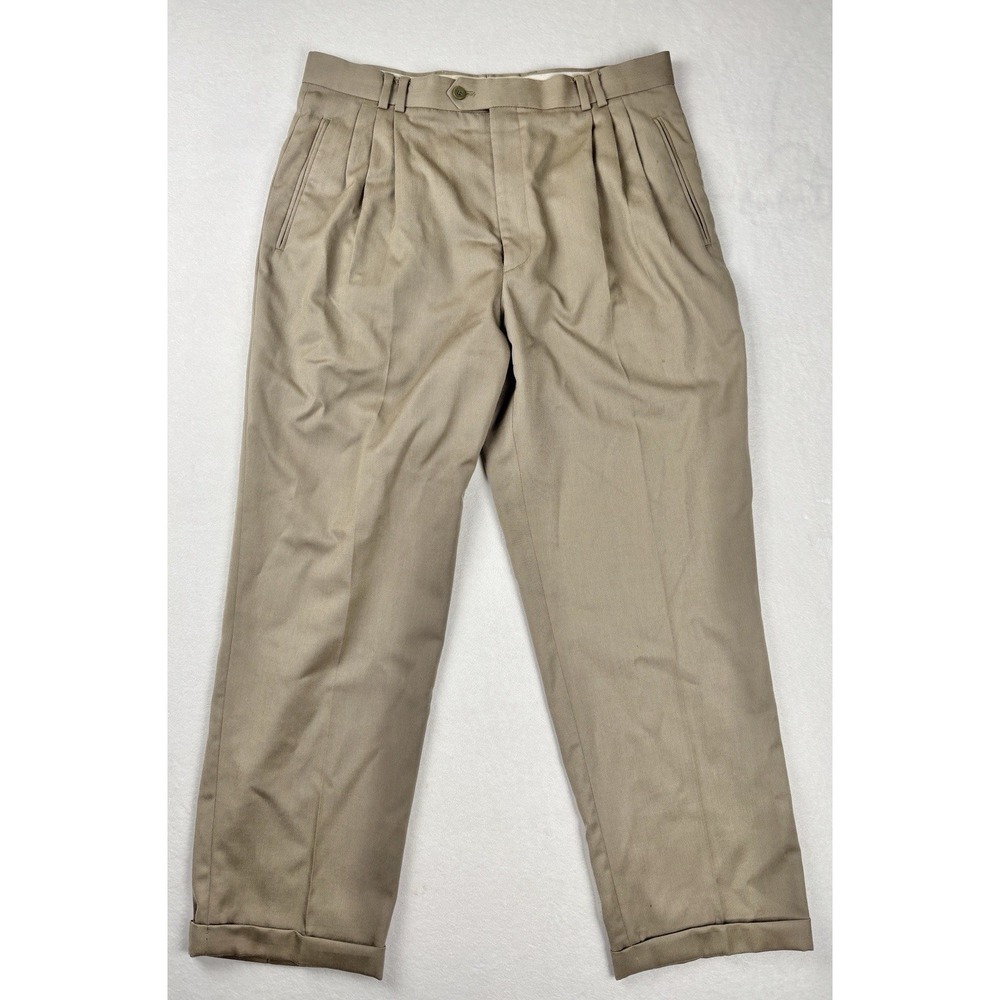 Louis Raphael 100% Wool Pleated Dress Pants Tan Cuffed Mens Size 35 VTG